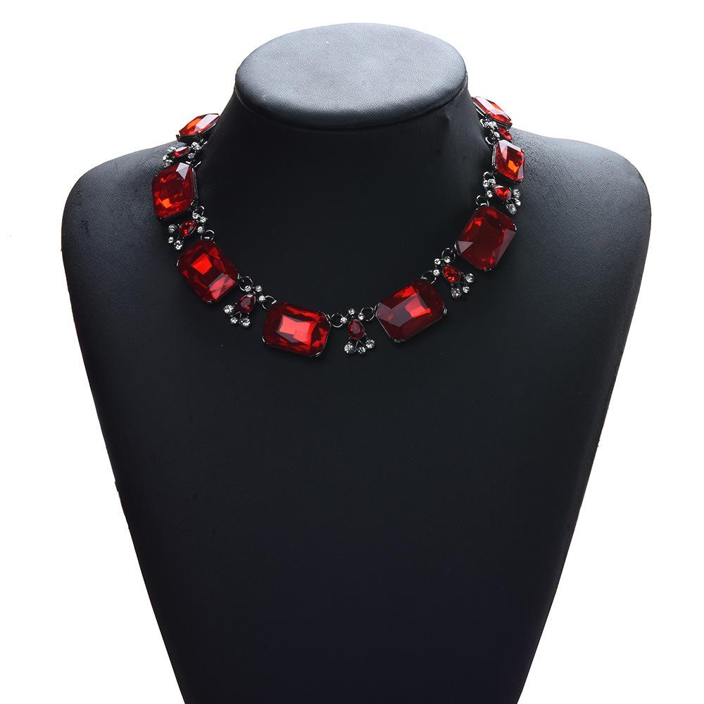 Fashion Pop Red Glass Exaggerated Necklace Jewelry Gift Accessories Female Clavicle Chain