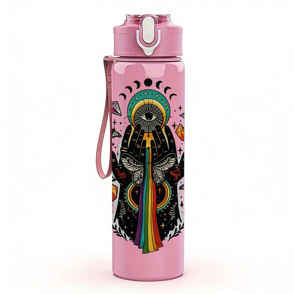 1PC Rainbow Witch Woman Art Print 750ml Color Plastic Sports Water Bottle Leakproof Flip Straw Lid Suitable for Sports Office Home Use