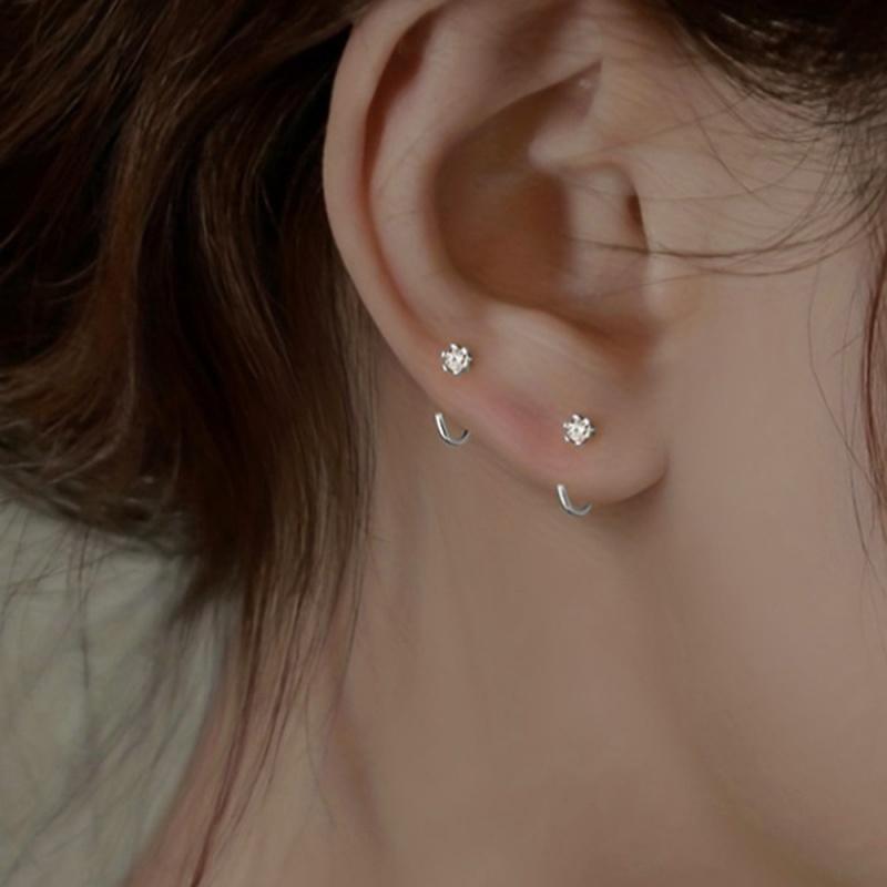CAOSHI Simple Stylish Two Color Available Stud Earrings with Shiny Cubic Zirconia Minimalist Daily Wearable Jewelry Accessories
