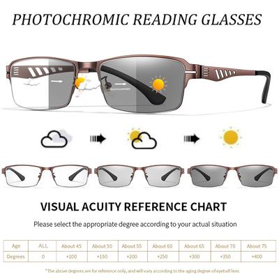 Metal Frame Photochromic Anti-Blue Lights Reading Glasses Suitable For Grandparents Magazine Reading Presbyopic Eyewear