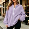Women's Thermal Baseball Collar Zip Up Jacket Color Loose Fit