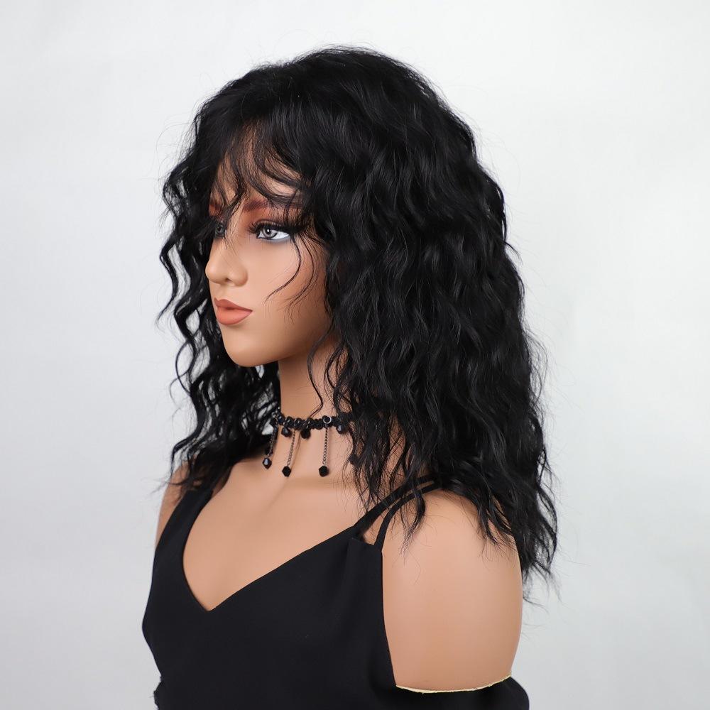 Grey Brown Blond Black White Wigs with Bangs Shoulder Length Curly Synthetic Wigs for Women Daily Cosplay Heat Resistant Fibre