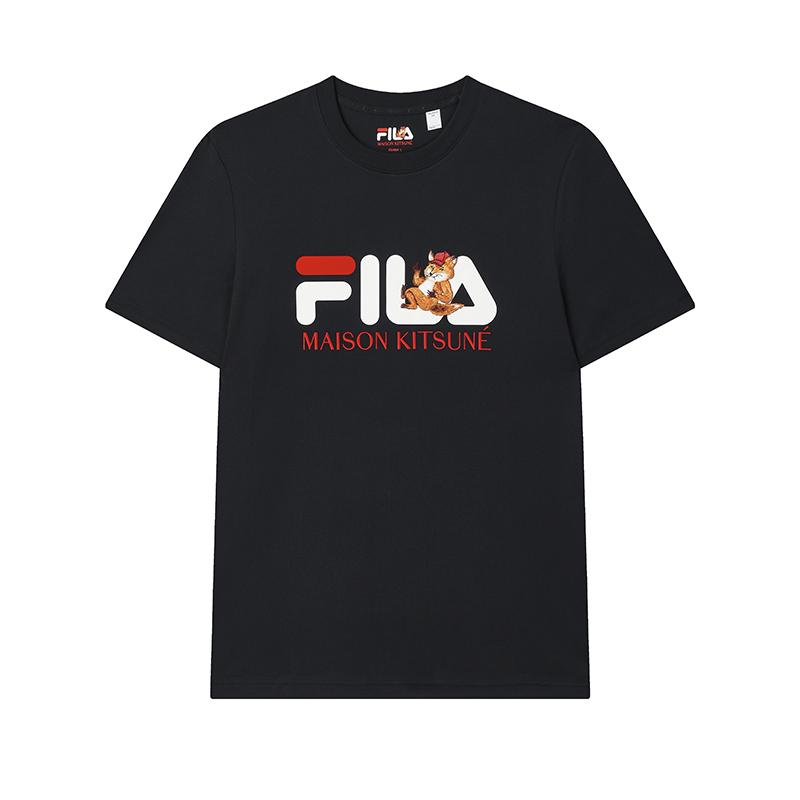 Fila X Maison Kitsune Classic Fox Casual Fashion Sports Short Sleeve T-Shirt Men Tops Legendary-Blue F11M529101F-NV