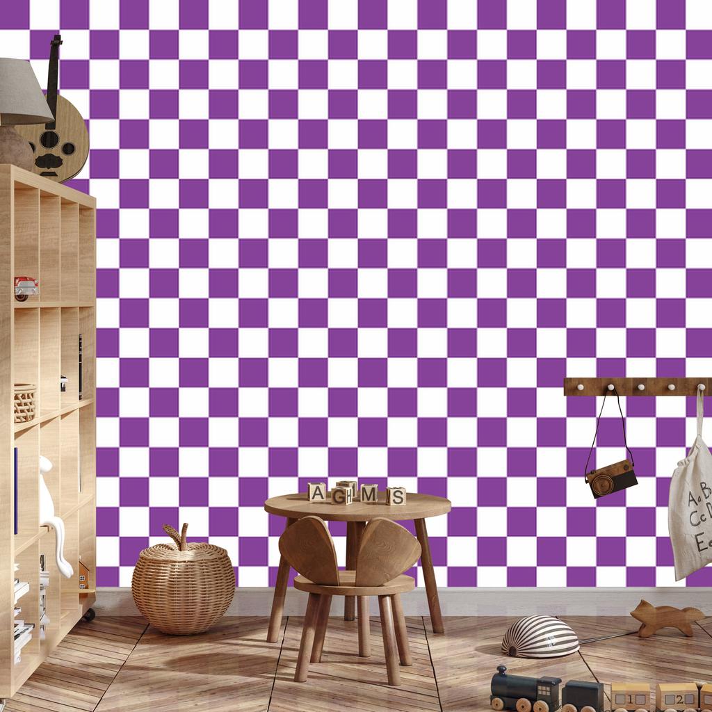 Checkerboard Wallpaper Purple for Living Room and Bedroom 50x1000