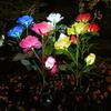 1pcs Outdoor Waterproof Solar Rose Lights with 3 Realistic Lighted Flower Heads Garden Decorative Lamp For Home Patio Decoration