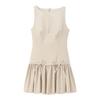 Women Summer Dress Sleeveless Bow Decor Pleated A-line Solid Color Mini Dress Back Zipper Closure