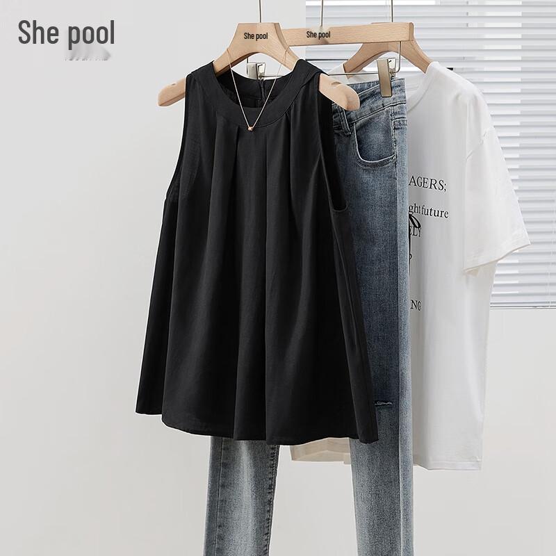 Women s Pleated Round Neck Loose Vest Top L
