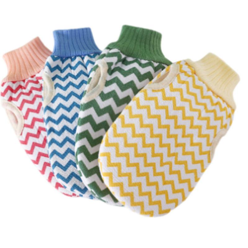 Double-Sided Exfoliating Bath Mitt with Water Wave Pattern and Thumb Hole for Back Scrubbing