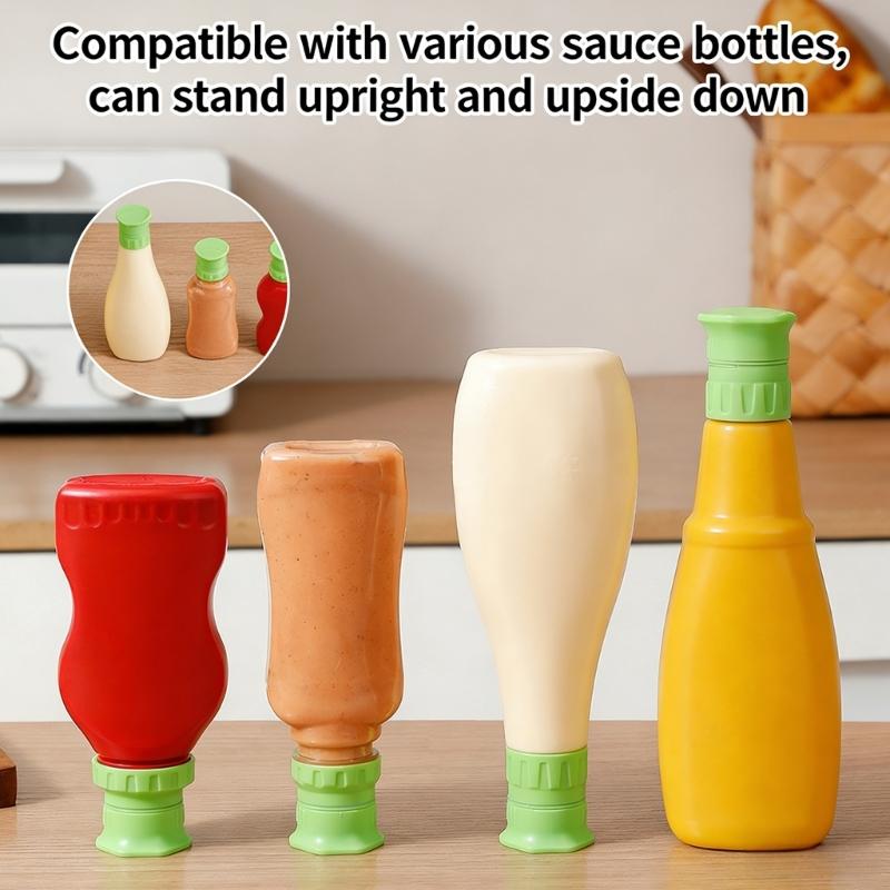 4pcs Squeeze Bottle Cap Condiment Dispenser Flipped Top Lid For Controlled Dressing Flows And Waste Reduction In Cooking