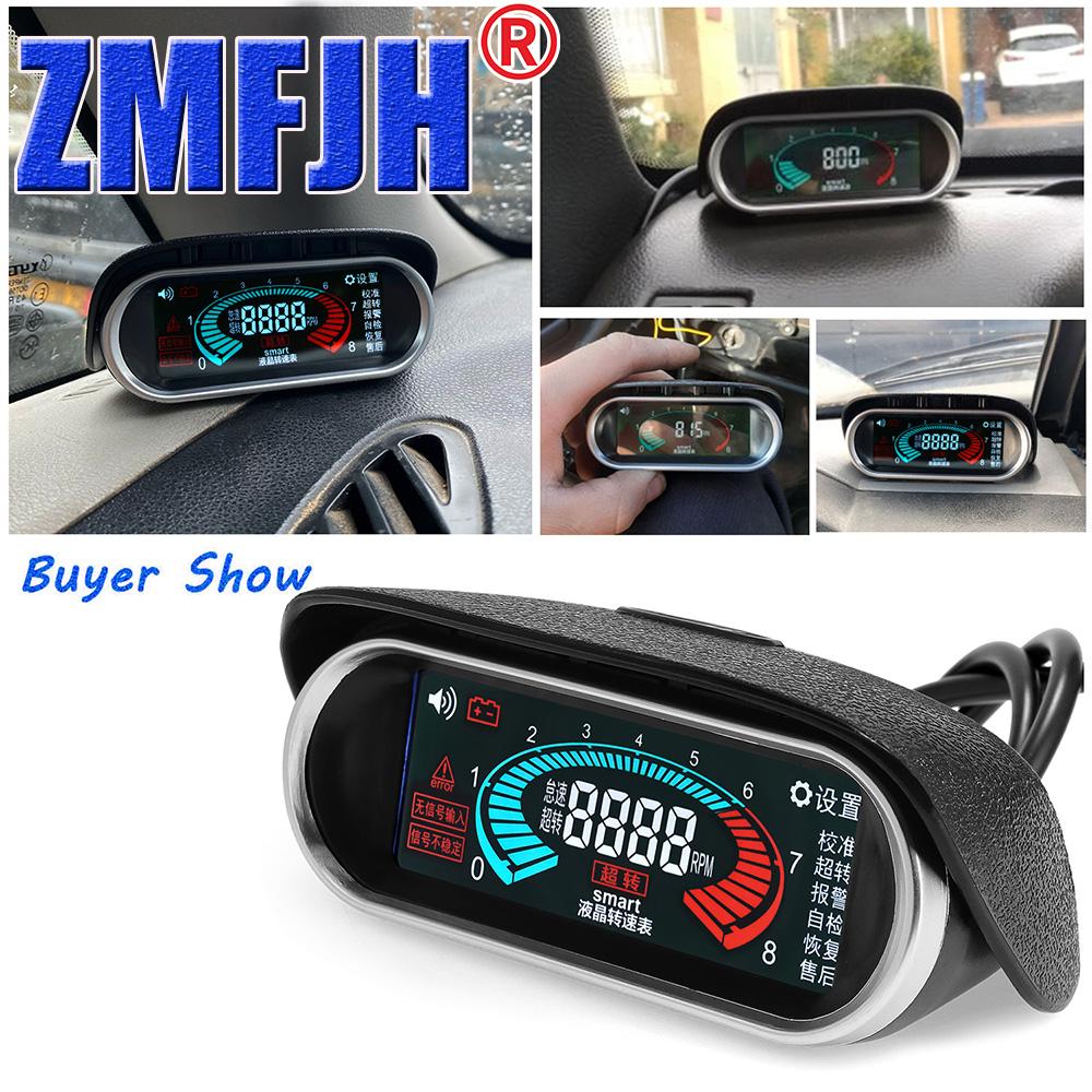 Digital Tachometer with Flashing Alarm 50-9999 RPM LCD Meter Auto Car Tacho Gauge for 1-10 Cylinder Petrol Diesel Car 12V 24V