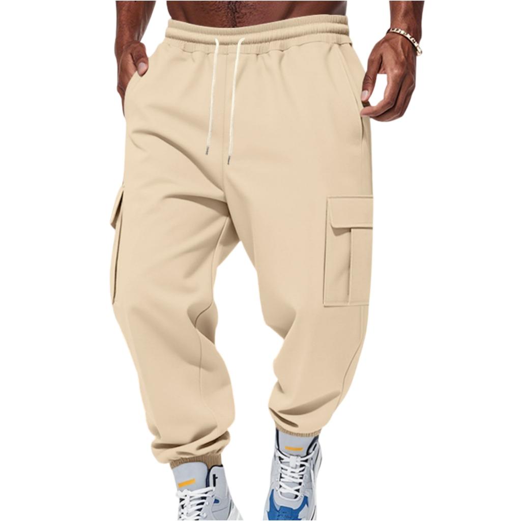 Men's Loose Fit Cargo Joggers - Thickened Warm Pants With Pockets,Casual Running Trousers