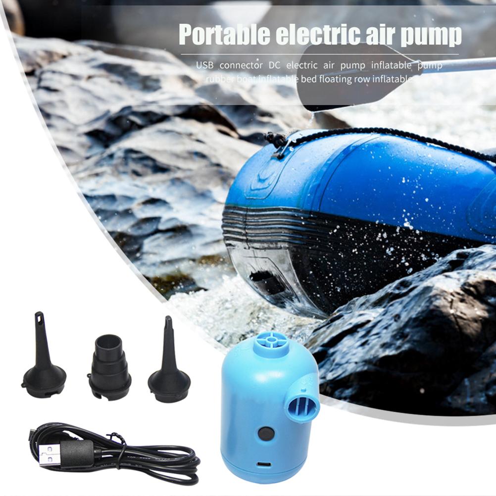 Bärbar Elektrisk Luftpump DC5V USB-kontakt Paddel Gummibåt Säng Soffa Flytande Rad Uppblåsbar Pump med 3 Munstycken