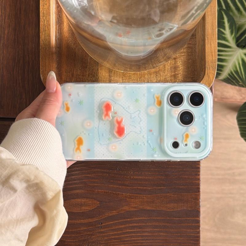 Blue Polka Dot Bubbles Goldfish 3D Case for iPhone 17 Pro Max 16 Pro 15 14 Full Cover Anti Drop Double Layer Protective Phone Cover