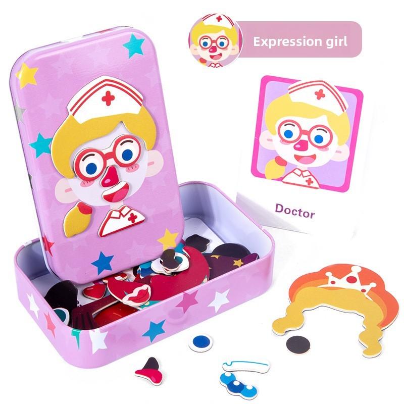 Magnetic Facial Puzzle Toy For Kids Ages 2 To 3 With Wooden Material Educational Game