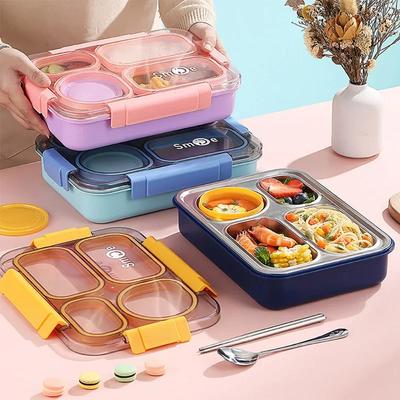 4 Divided Stainless Steel Compartments Bento Lunch Box Kids Insulated Lunch Box for School Office Kitchen Food Storage Container