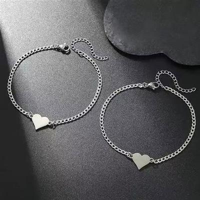 Stainless Steel Material Love Couple Bangles Set for Couples Women's Fashionable and Exquisite Chain Couple Bracelets Silver Wearable All Year