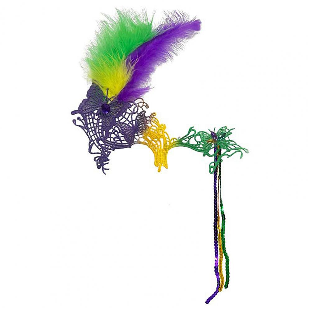 Purple Party Masque Party Masque Masquerade Carnival Feather Mask for Women Mardi Gras Lace Masque Purple Green Yellow Prom Ball