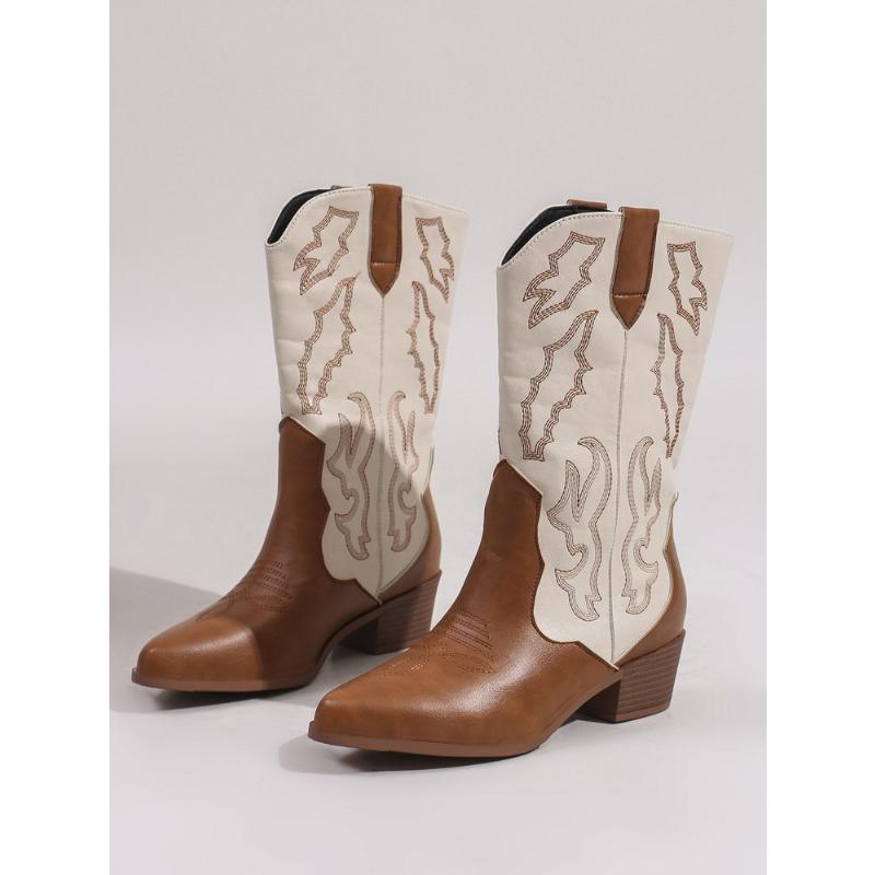 Fashion Embroidered Women's Western Cowboy Boots Fashion Thick Heel Retro Style Knight Long Boots Autumn/Winter Women's Shoes