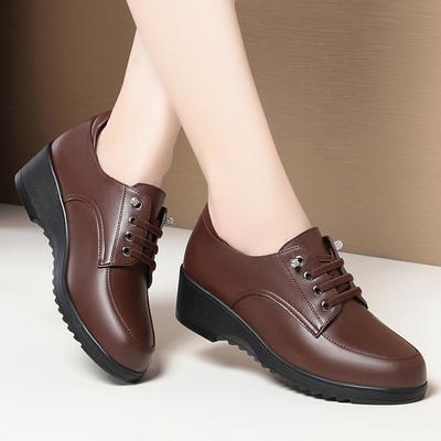 Fashion Classic Soft Leather Women Lace-up Shoes Round Toe Casual Comfortable  Wedge Shoes Spring Autumn Fashion Mother Shoes