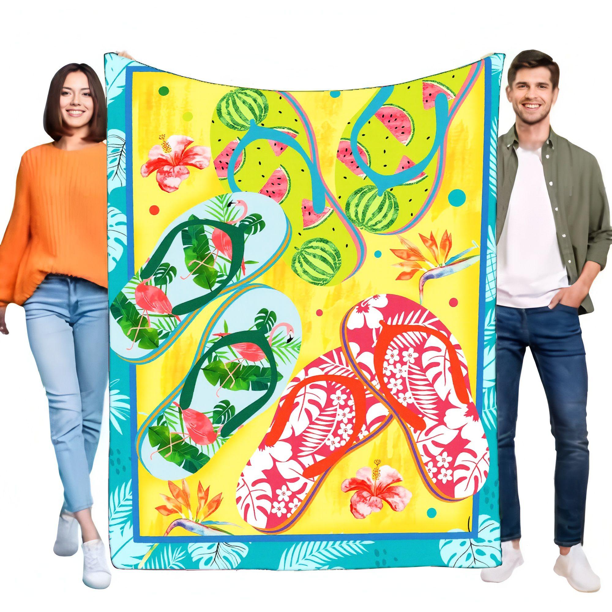 Tropical Flip Flops Beach Blanket Soft Cozy Throw Lightweight Summer Decor Perfect for Pool Parties and Outdoor Picnics Ideal Gi 75X95CM