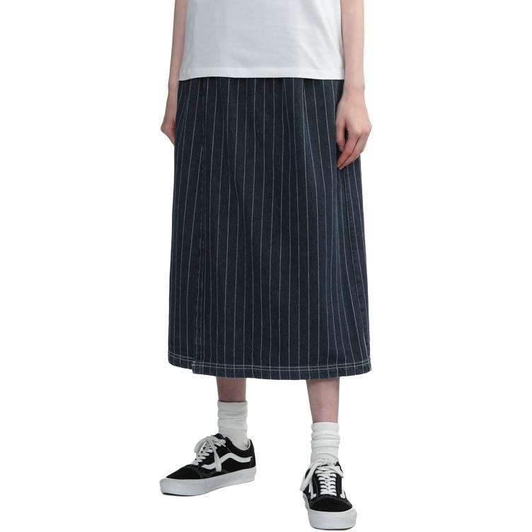 Carhartt WIP SS24 Logo Tag Stone Wash Striped Denim Long Skirt Women skirts CHXSKI033015M-BLA