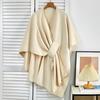 New Winter Wool Shawl Cloak with Solid Color and Slits