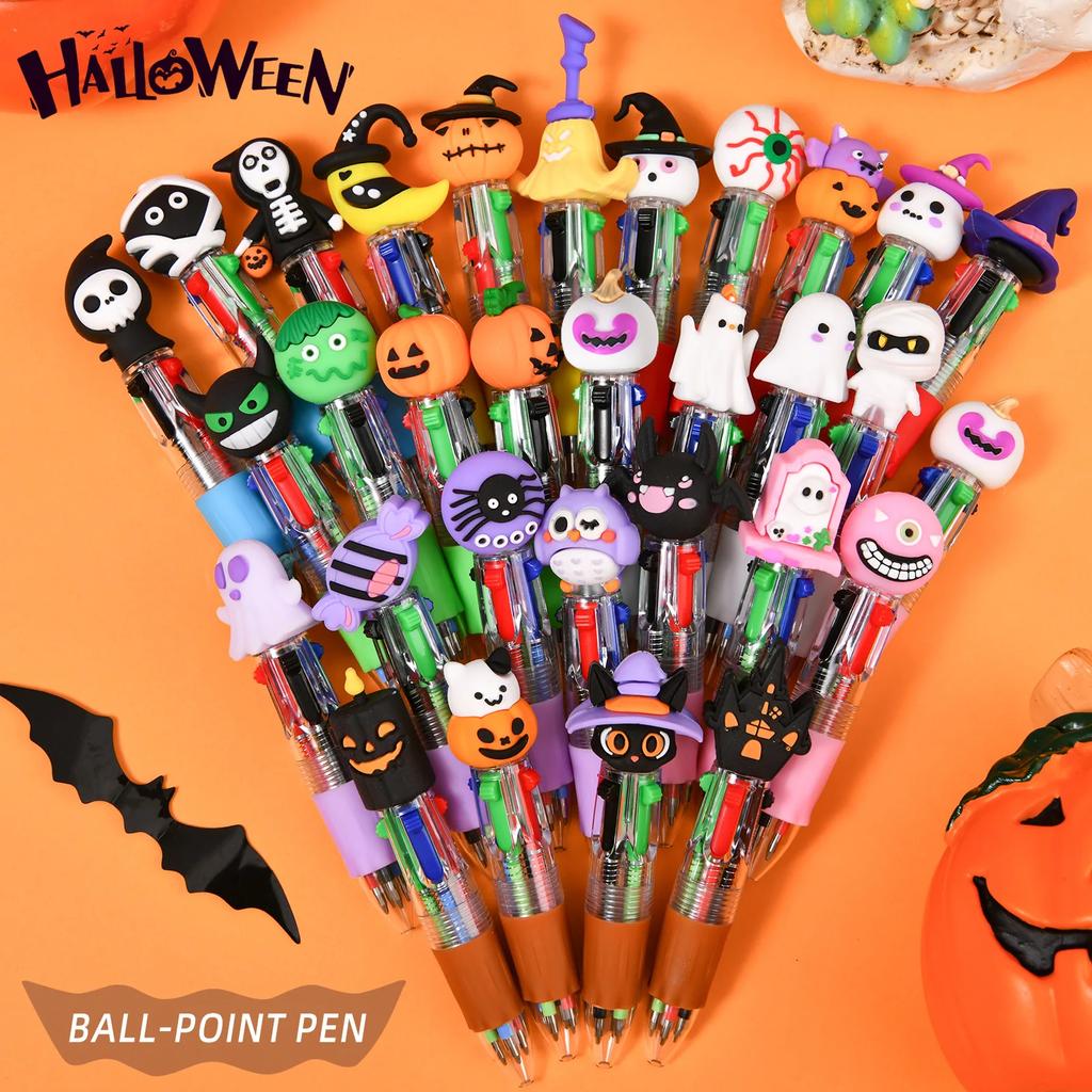5/10 Stück Halloween Stifte Mini 4-in-1 Farben Einziehbar Bunter Kugelschreiber Kürbis Geist Fledermaus Schreibwaren Schulparty Geschenk