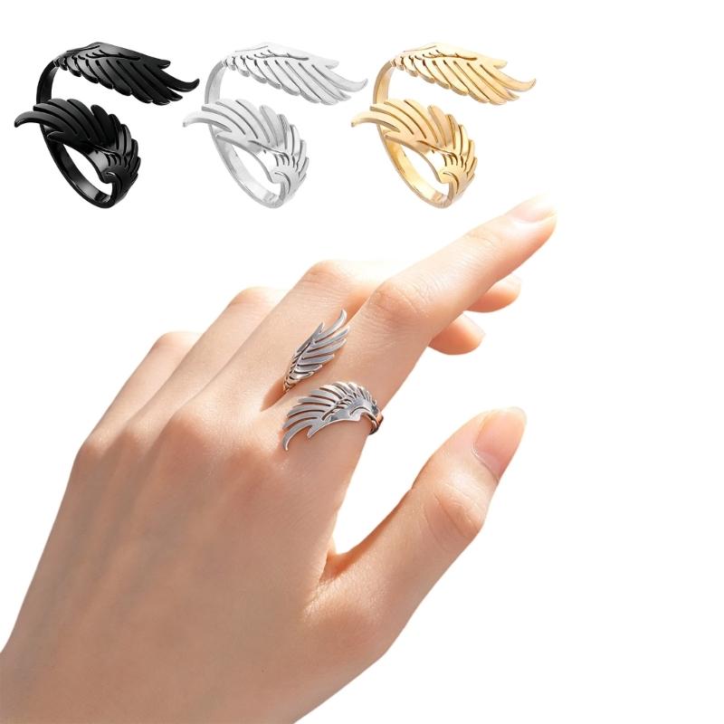 Adjustable Dating Rings Wing Shape Opening Rings Vintage Finger Jewelry Stainless Steel Texture for Party and Daily Wear