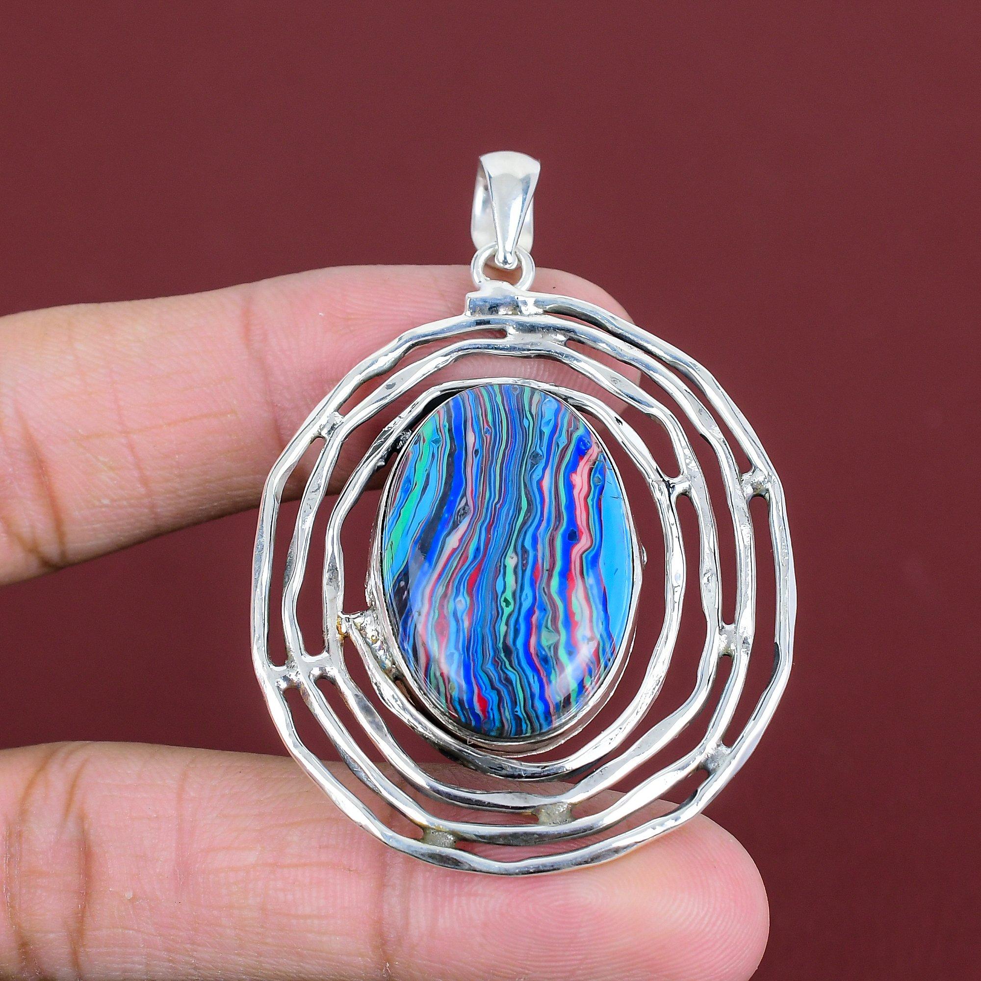 Rainbow Calsilica Pendant 925 Sterling Silver Pendant Handmade Designer Pendant Gemstone Pendant Rainbow Calsilica Jewelry Gifts For Mother