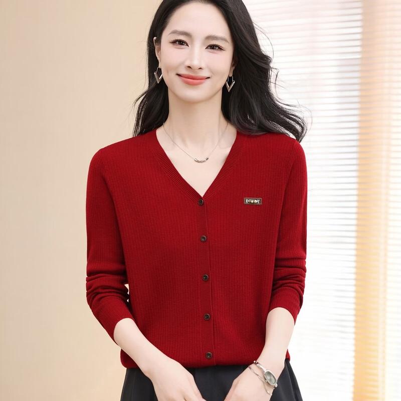 Hengyuanxiang Women's V-Neck Wool Knit Cardigan