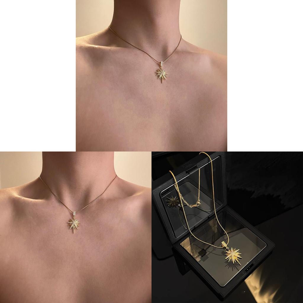 Titanium Steel Geometric Star Pendant Necklace With Zirconia For Fashion Women Men