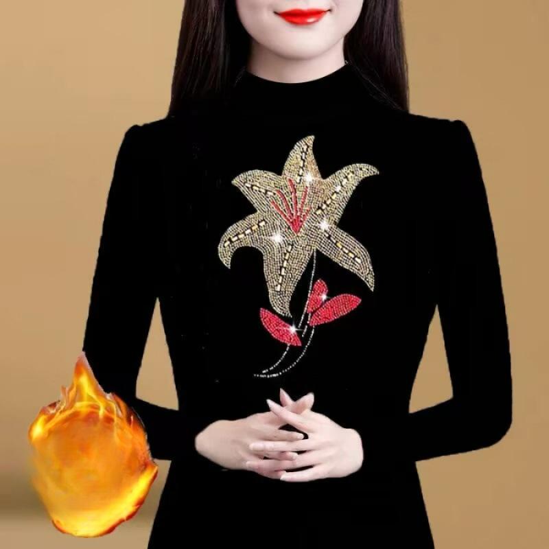 Damen Pullover-Shirt mit langen Ärmeln und Strass-Design für Herbst/Winter
