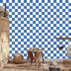 Checkerboard wallpaper blue and white, azure background 50x1000