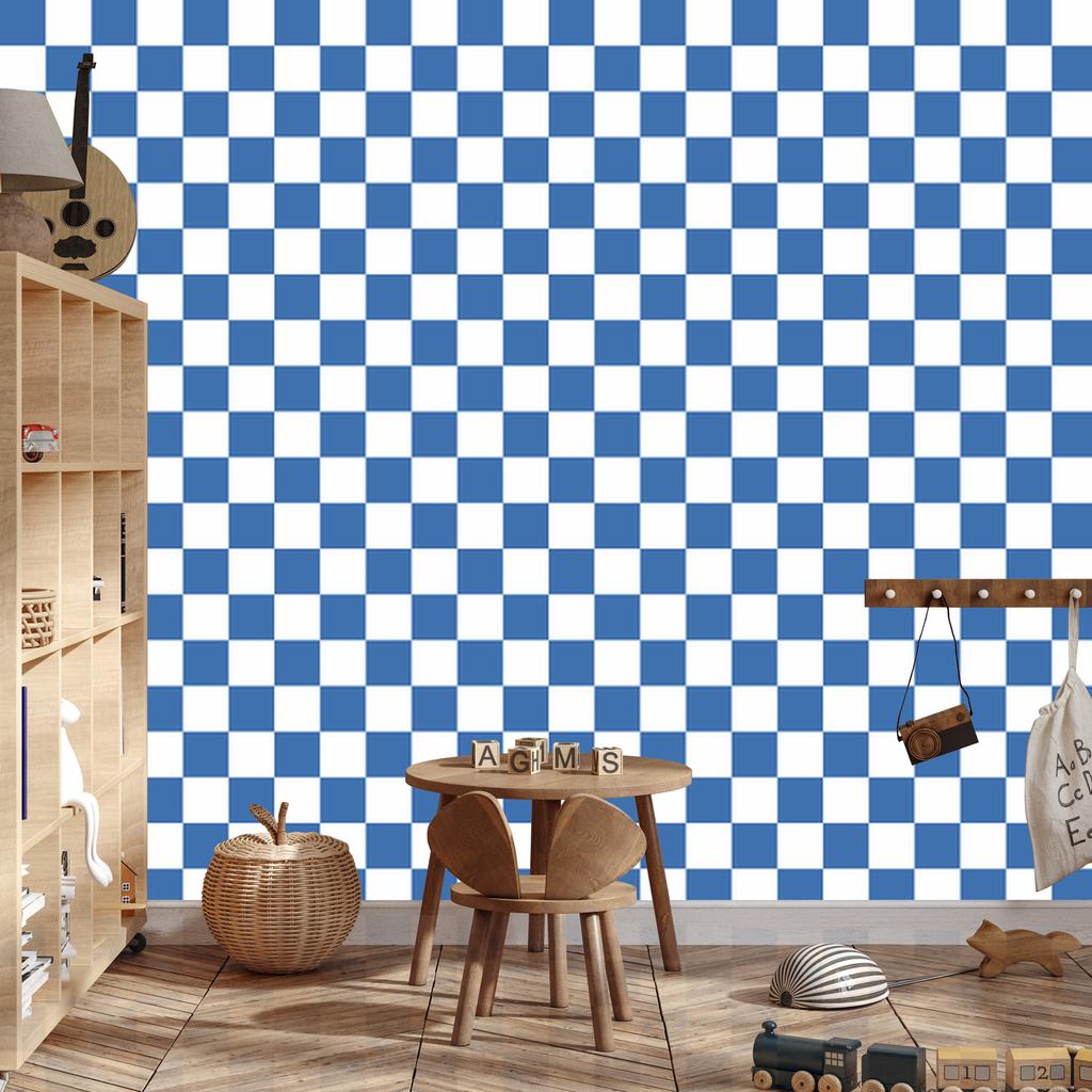 Checkerboard wallpaper blue and white, azure background 50x1000
