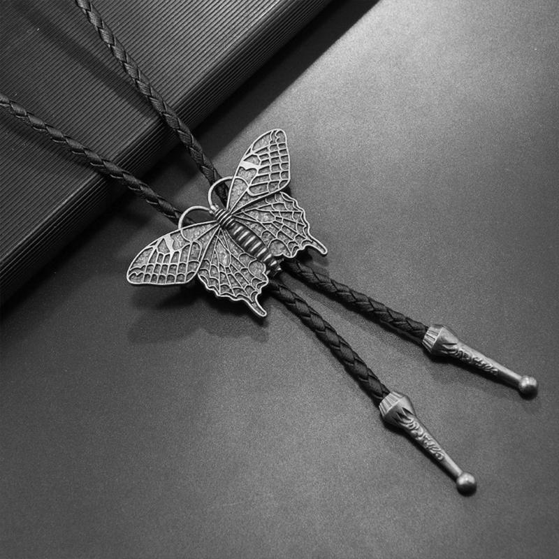 Adjustable PU Leather Bolo Tie With Alloy Butterfly Pendant For Men Women Stylish Unisex Necklace Accessory