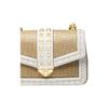 Michael Kors MK Soho Vintage Studded Flap Color Block Chain Commuter Canvas Leather Crossbody Bag Women Bags Brown White 30T1G1SL5K-OPTPLGOLD