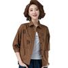 Women 3/4 Sleeve Loose Short Coats Spring Autumn All-matched Casual Cotton Print Single Breasted Jackets
