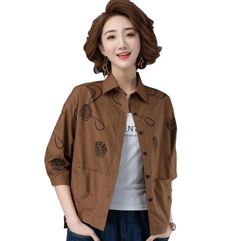 Dámské, 3/4 rukáv, volné krátké kabáty jaro podzim všestranné ležérní bavlna s potiskem jednořadové bundy