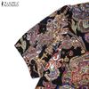 ZANZEA Women Casual Round Neck Short Sleeve Ethnic Print Loose Dress