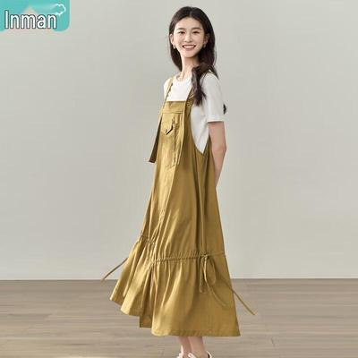 INMAN Women's Summer Casual Drawstring A-Line Suspender Dress