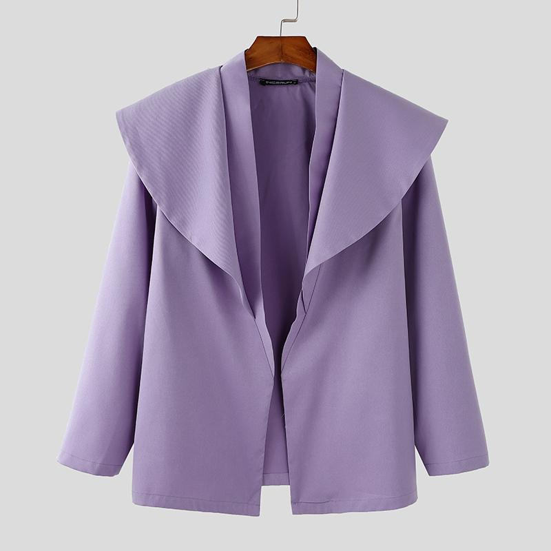 

INCERUN Мужской пиджак с оборками и лацканами, длинный рукав, тонкие пальто для вечеринок 4XL фиолетовый