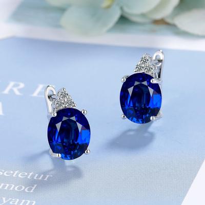 New Arrival Female Earrings Real  Sterling Silver Oval Shaped Red Zircon Earrings for Women Fashion Statement Wedding