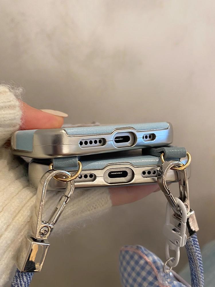 Dachshund Embroidery iPhone 17 Pro and 15/14 Case with Lanyard - Autumn/Winter Protective Cover