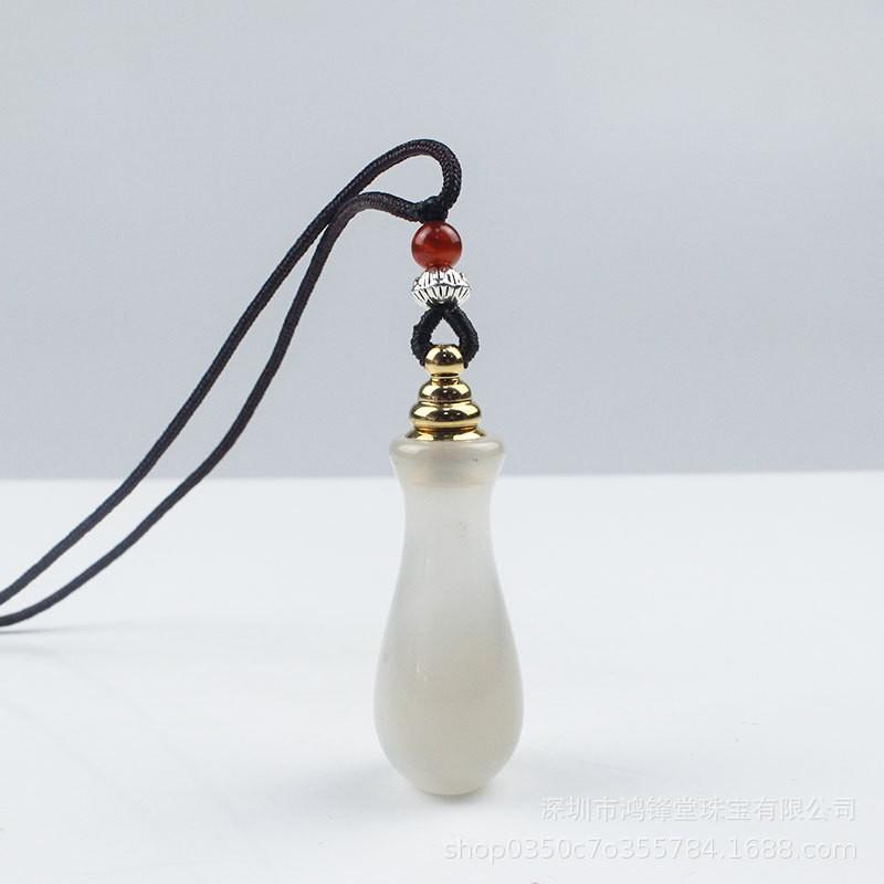 Natural Agate Chalcedony Hollow Pendant Bottle Shape Mini Vial Necklace Spiritual Protection Aromatherapy