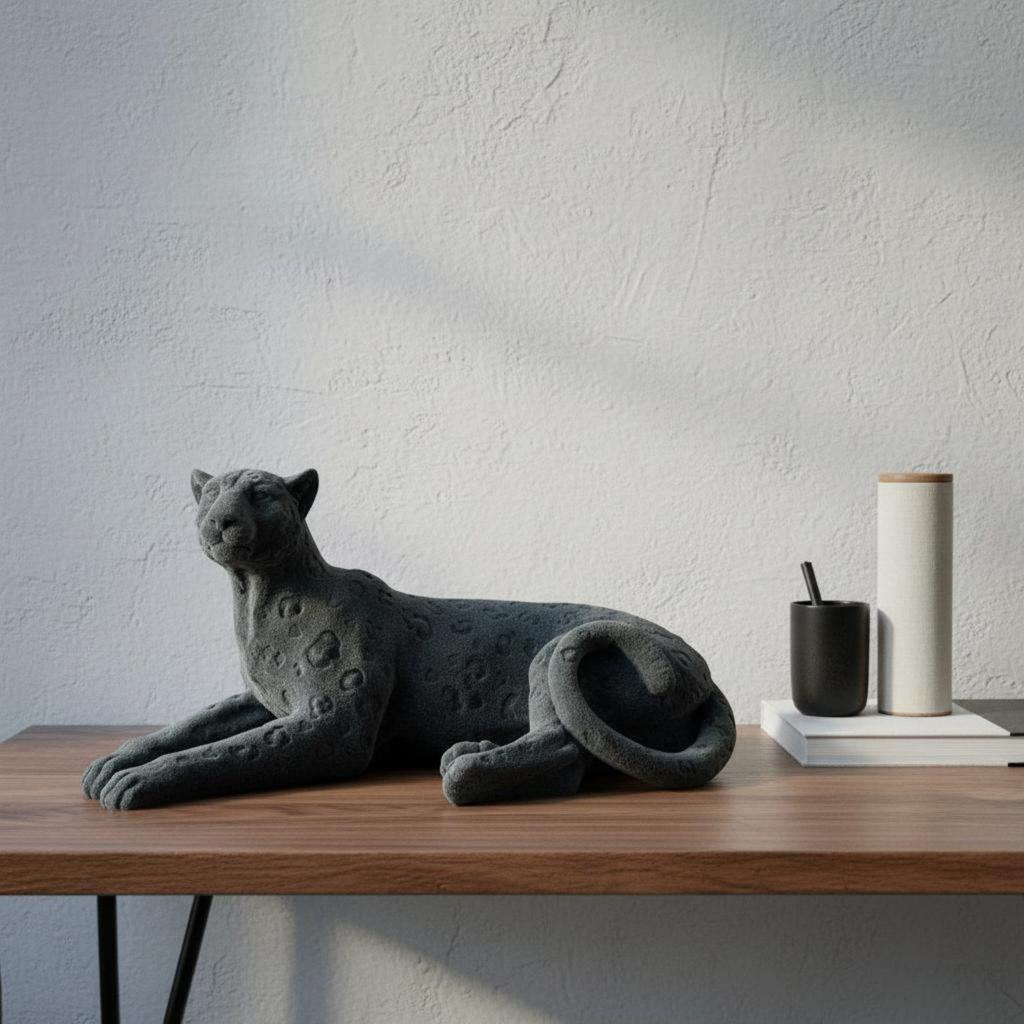 Velvet Leopard Ornament Flocked Statue Vintage Desktop for