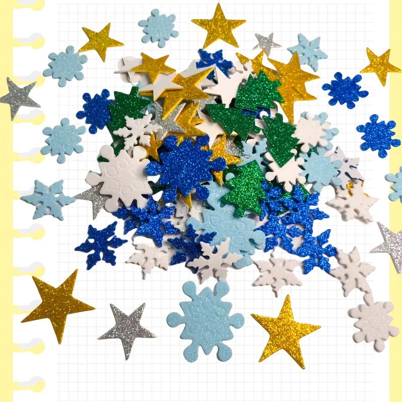 300pcs Self-Adhesive Glitter Foam Stickers for Christmas , Snowflakes & Pine Trees, No Residue, Vibrant Colors for Windows