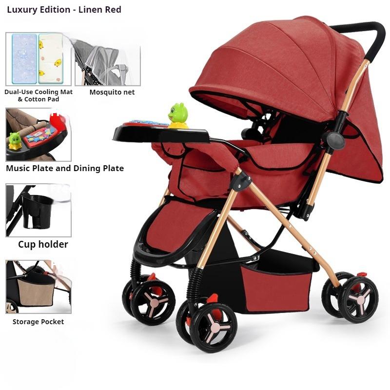 Two-way Stroller Can Sit and Lie Down, Folding Light Stroller, High Landscape 0-3 Years Old Stroller