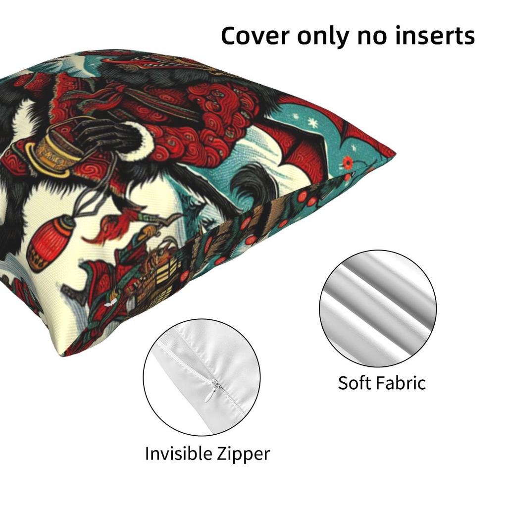 Japanese Woodcut Krampus Square Pillowcase Pillow Cover Cushion Zip Decorative Comfort Throw Pillow for Home Sofa