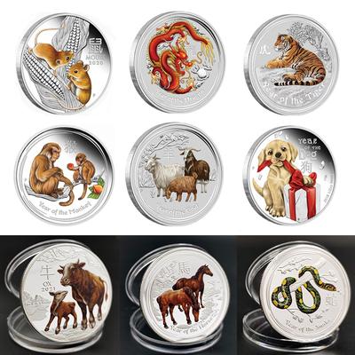 12 Stijlen van Zodiac Collectie Herdenkingsmunten Reliëfmunten Dieren Beschilderde Replica Ambachten