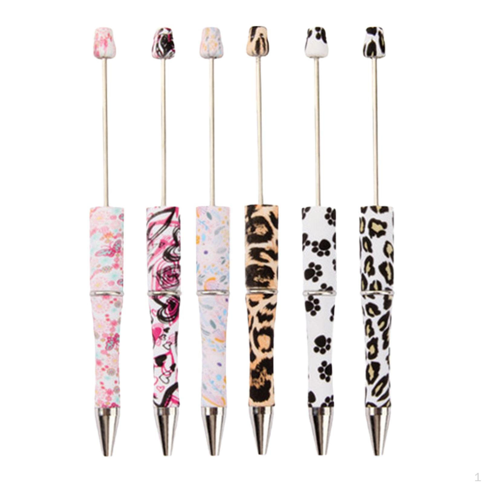 6 Pieces Beadable Pens, Ballpoint Pen, 1mm DIY Printable Rollerball Pen. Assorted Colors Bead Pens Style A